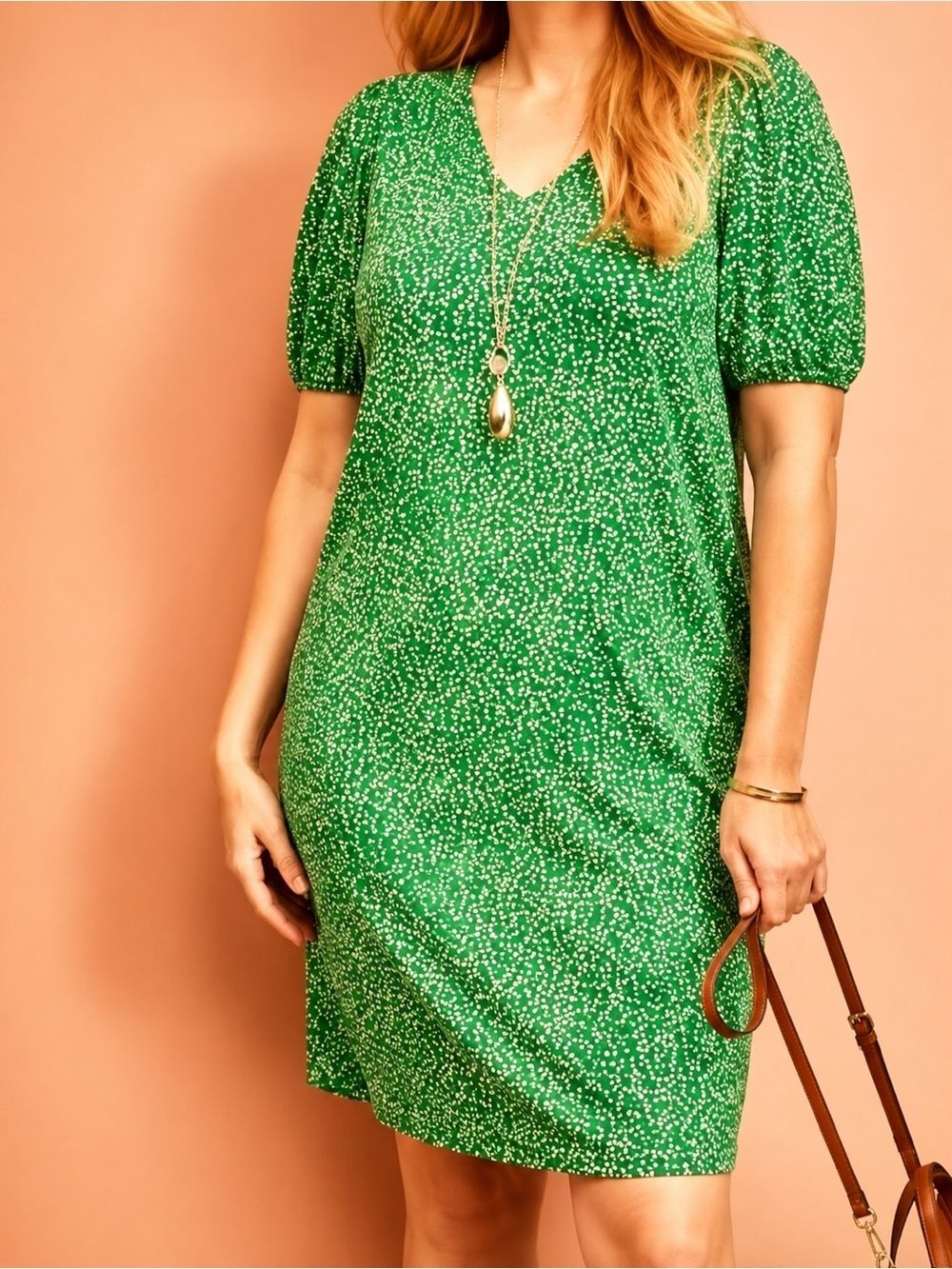 J. Jill XL Tall Green Speckled Shift Dress Soft Stretch Casual Midi NWT